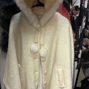 LIZ LISA Cream Hooded Cape with Pom Poms
